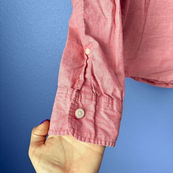 Mens Hollister Button Up Shirt Red/Pink Solid Long Sleeve 100% Cotton 00s Preppy - Picture 3 of 7
